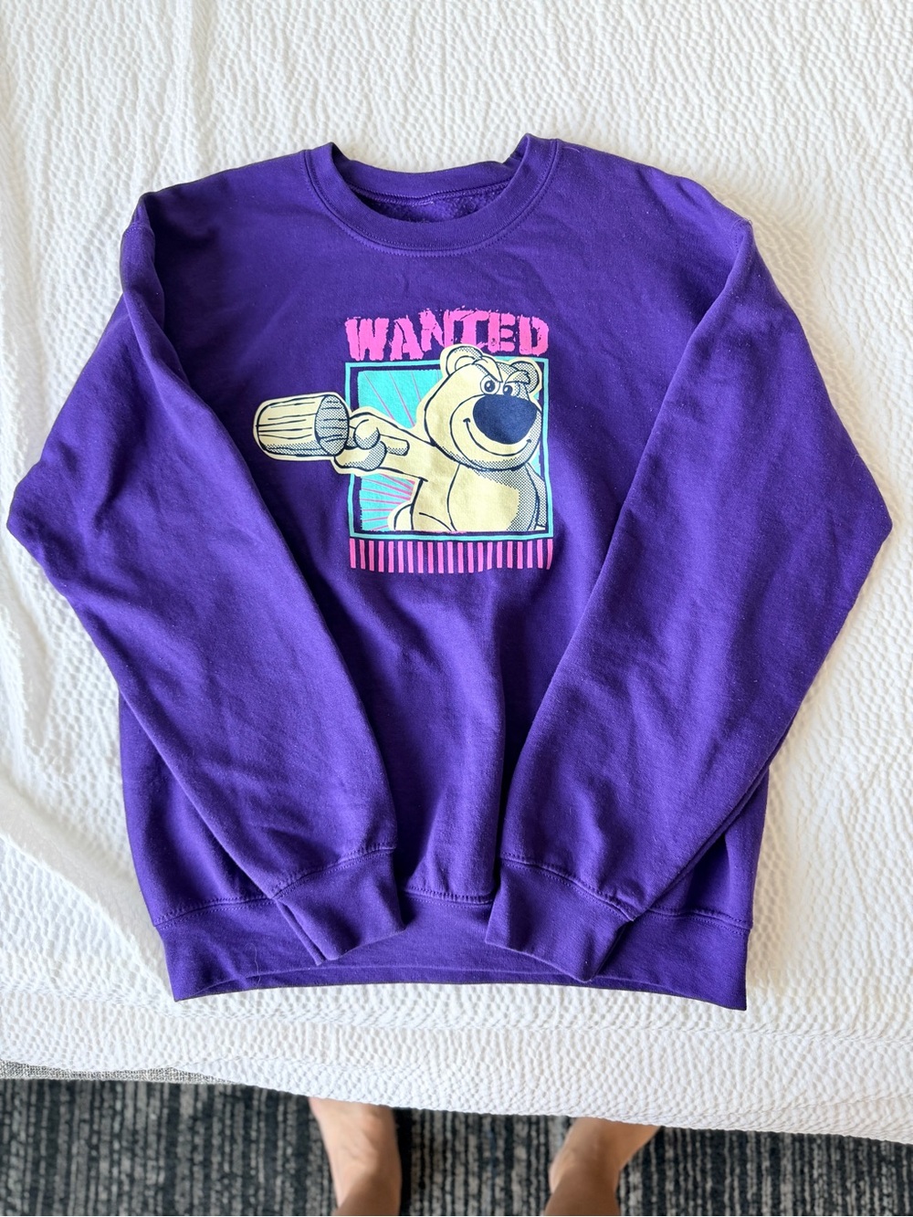 Disney Purple 'Wanted' Lotso Villian Toy Story Graphic Crewneck Sweatshirt